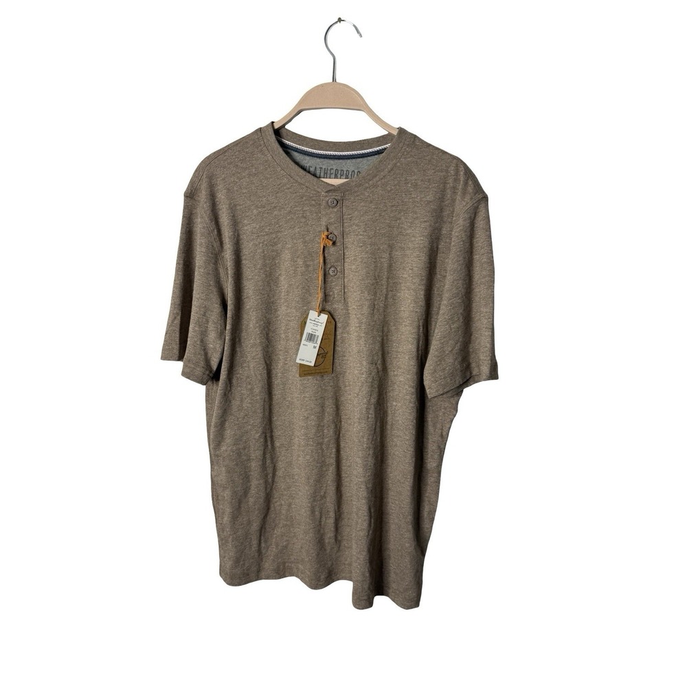 Heritage Weatherproof Vintage M Henley Men's  Short Sleeve Taupe NEW